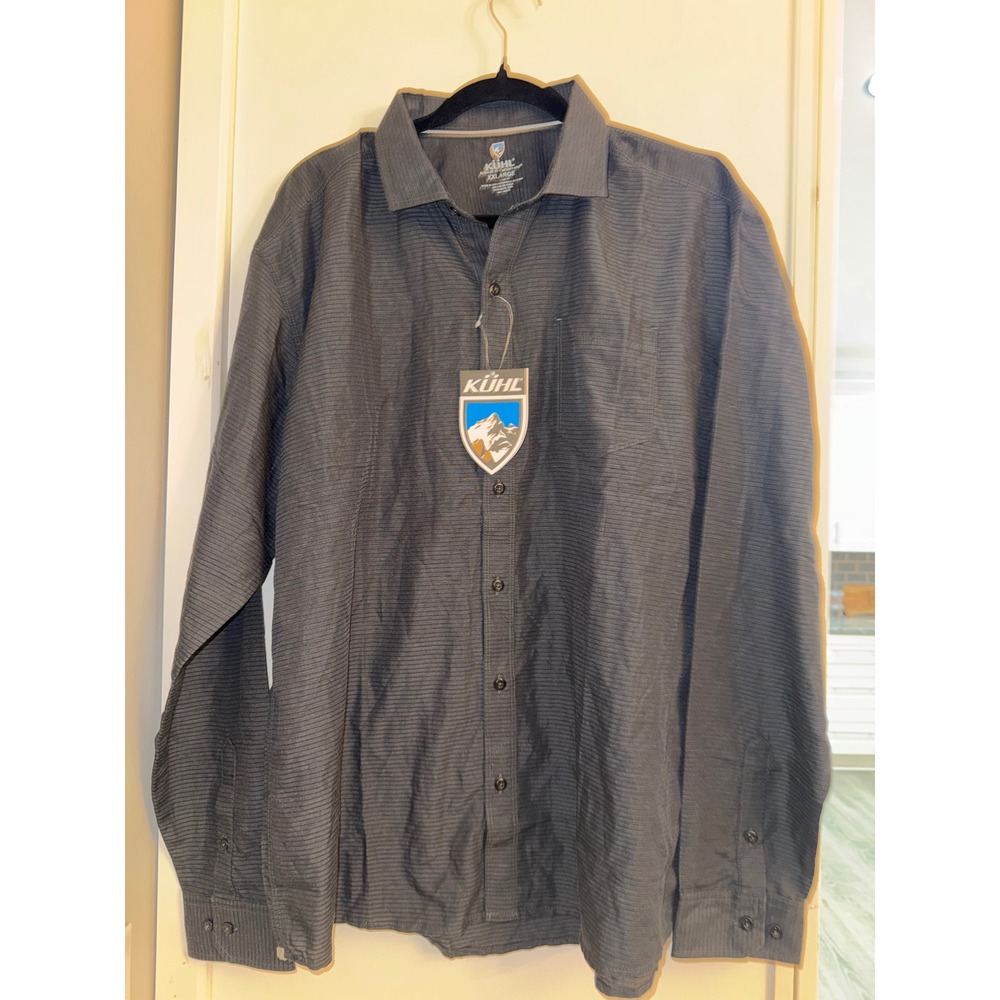Kuhl Mens XXL Gray Textured Stripe Long Sleeve Button Down Shirt Tapered Fit NWT
